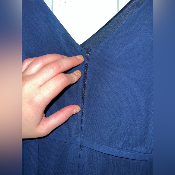 David's Bridal Cascading Off-the-Shoulder Cocktail/Wedding Dress in MARINE BLUE! - Picture 9 of 13